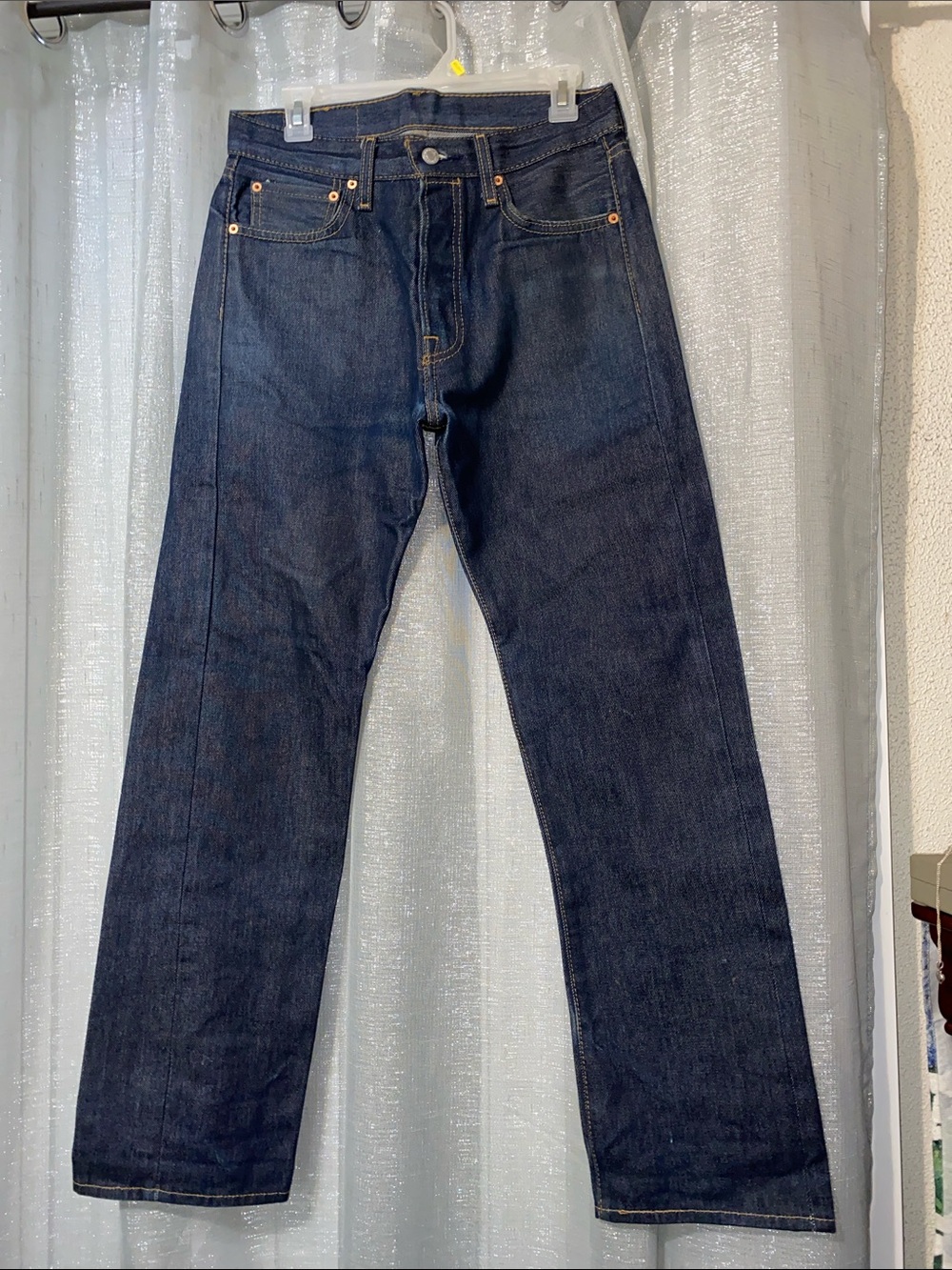 Levi's Men's Dark Blue Straight Leg Jeans with Contrast Stitching